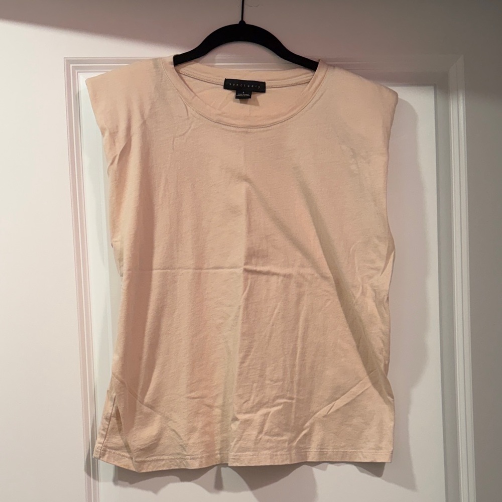 Sanctuary cream cap sleeve T-shirt with padded shoulders size S